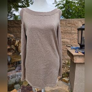 NWT Evolution Tan And Gold Cold Shoulder Sweater